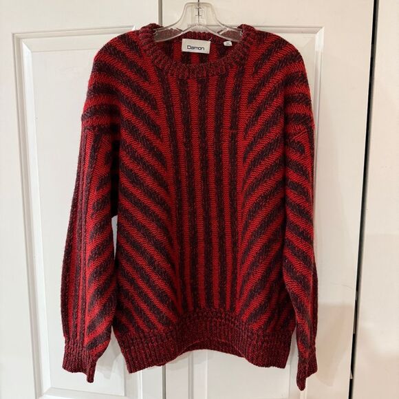 Damon Vintage 80's 90's Striped Wool Grandpa Sweater L - Picture 1 of 4
